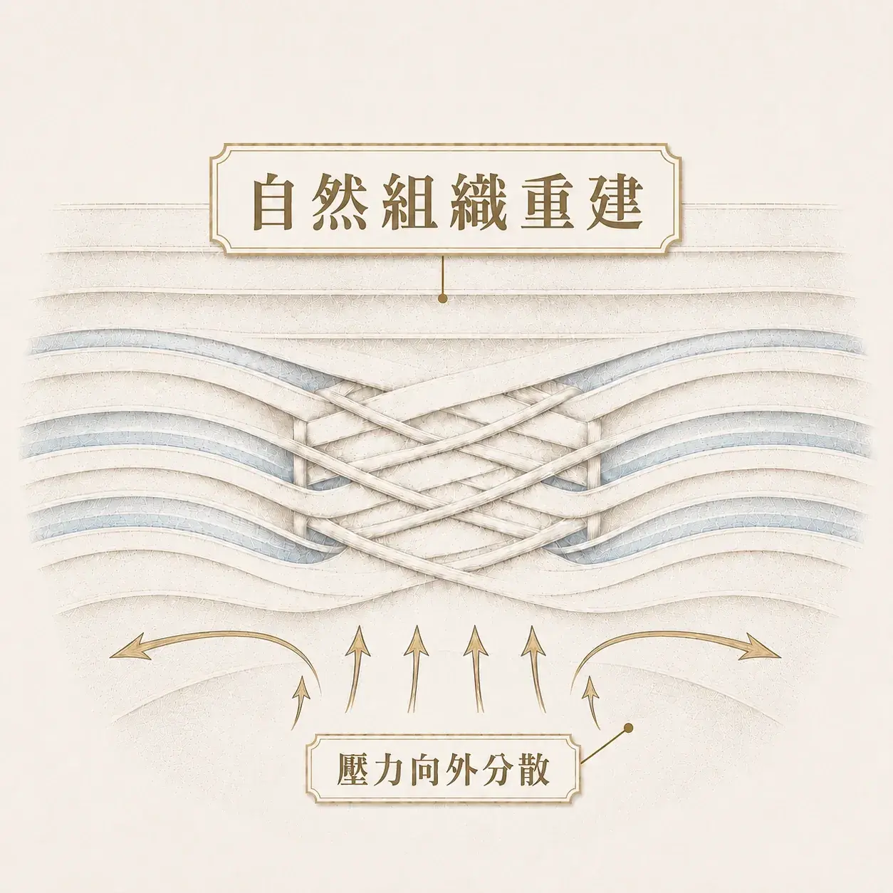 腹壁多層結構在壓力下失衡的力學重建示意圖
