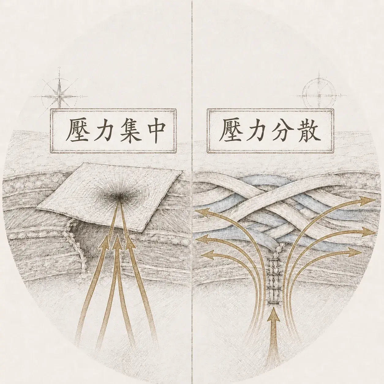 壓力集中 vs 壓力分散的腹壁多層結構對照